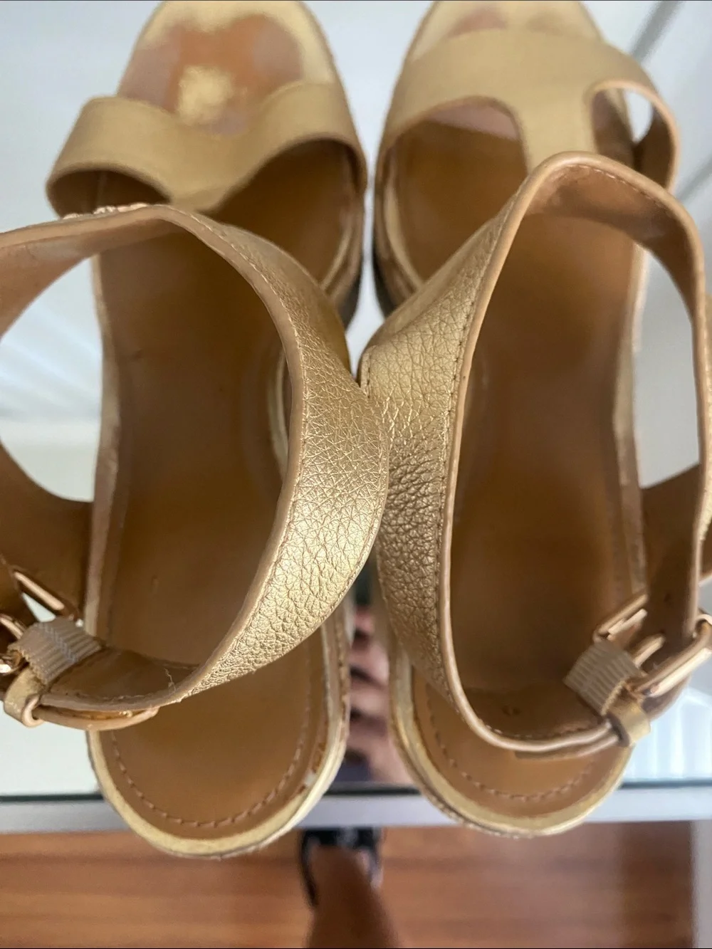 Coach Gold Wedge Sandals with Ankle Strap 41